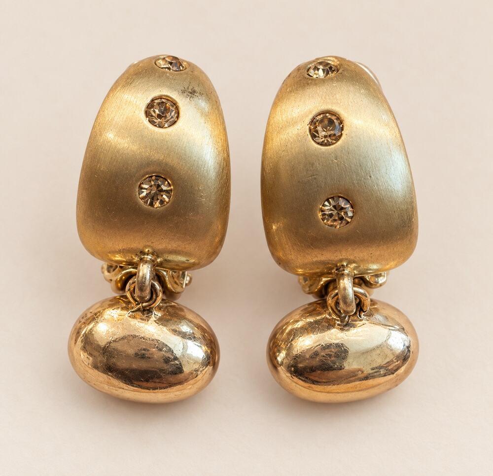 Vintage gold tone clip on dangle earrings